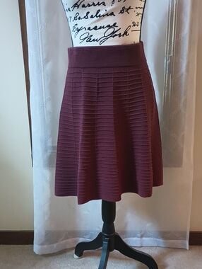 LOFT Burgundy Textured Circle Skirt